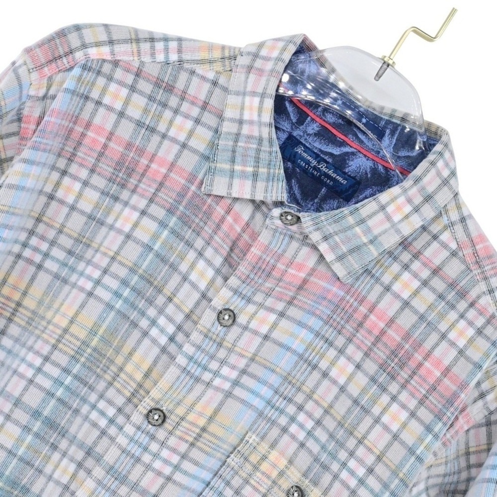 LG Tommy Bahama Coastline Corduroy Harbor Plaid Shirt Casual Coastal Luxe Preppy